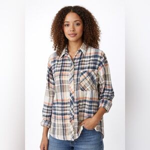 Vintage Plaid Flannel Shirt Soft Button Up Grunge Boho Top